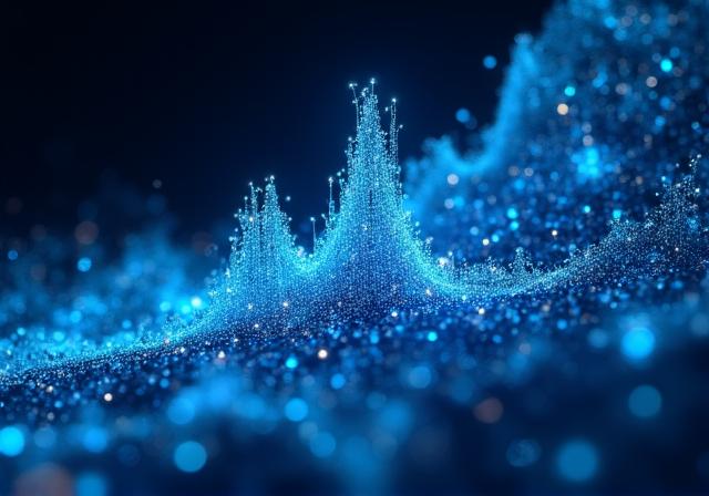 Futuristic 3D data visualization showing predictive trends and growth curves